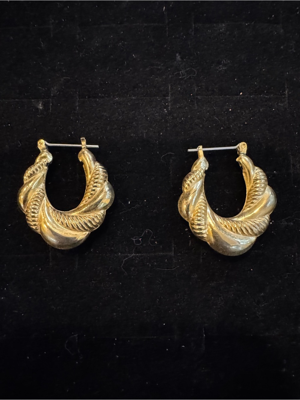 Vintage Gold Tone Twisted Rope Chunky Hoop Earrings Textured Statement